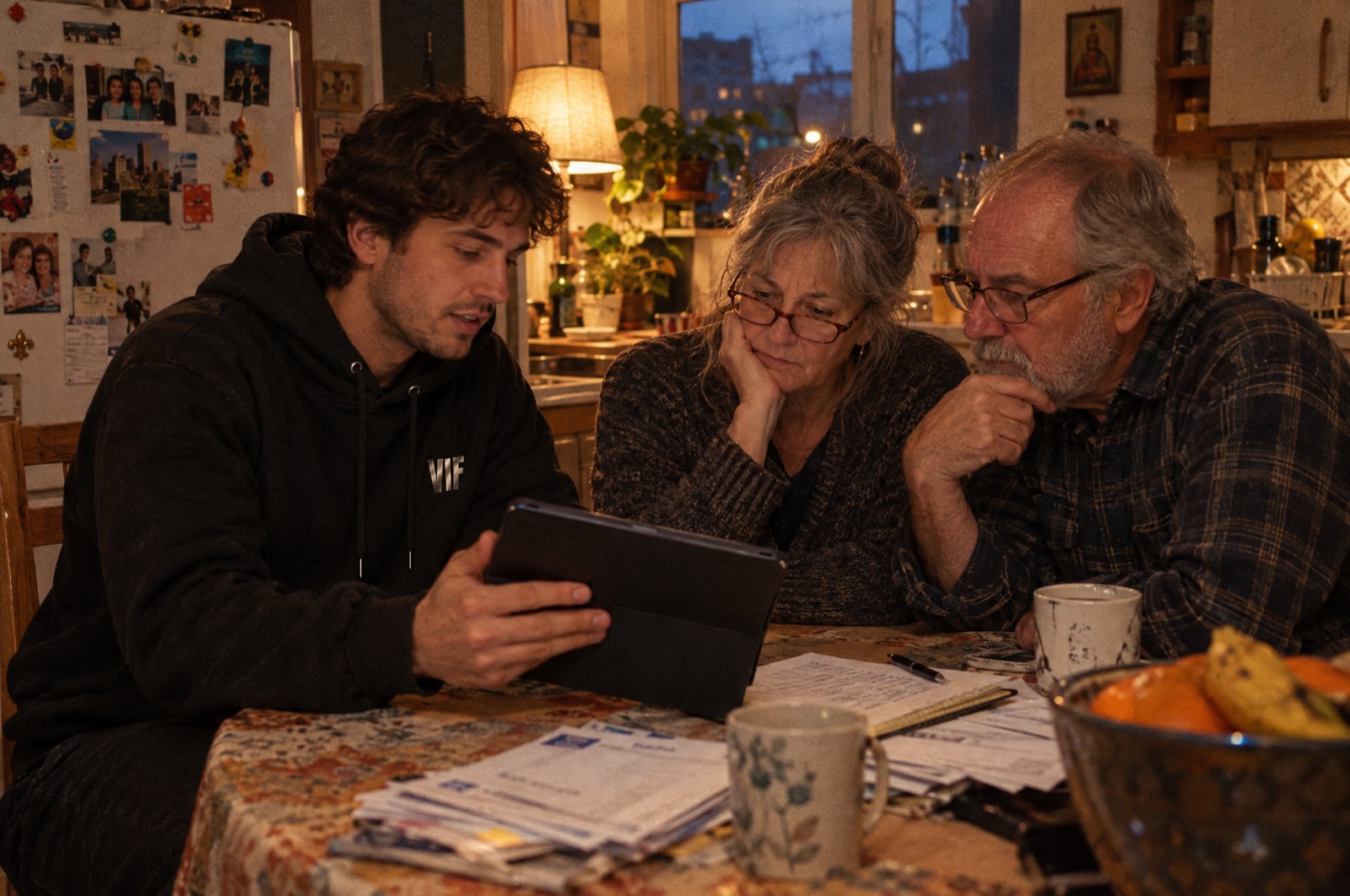 Un représentant à la table de cuisine d'un couple